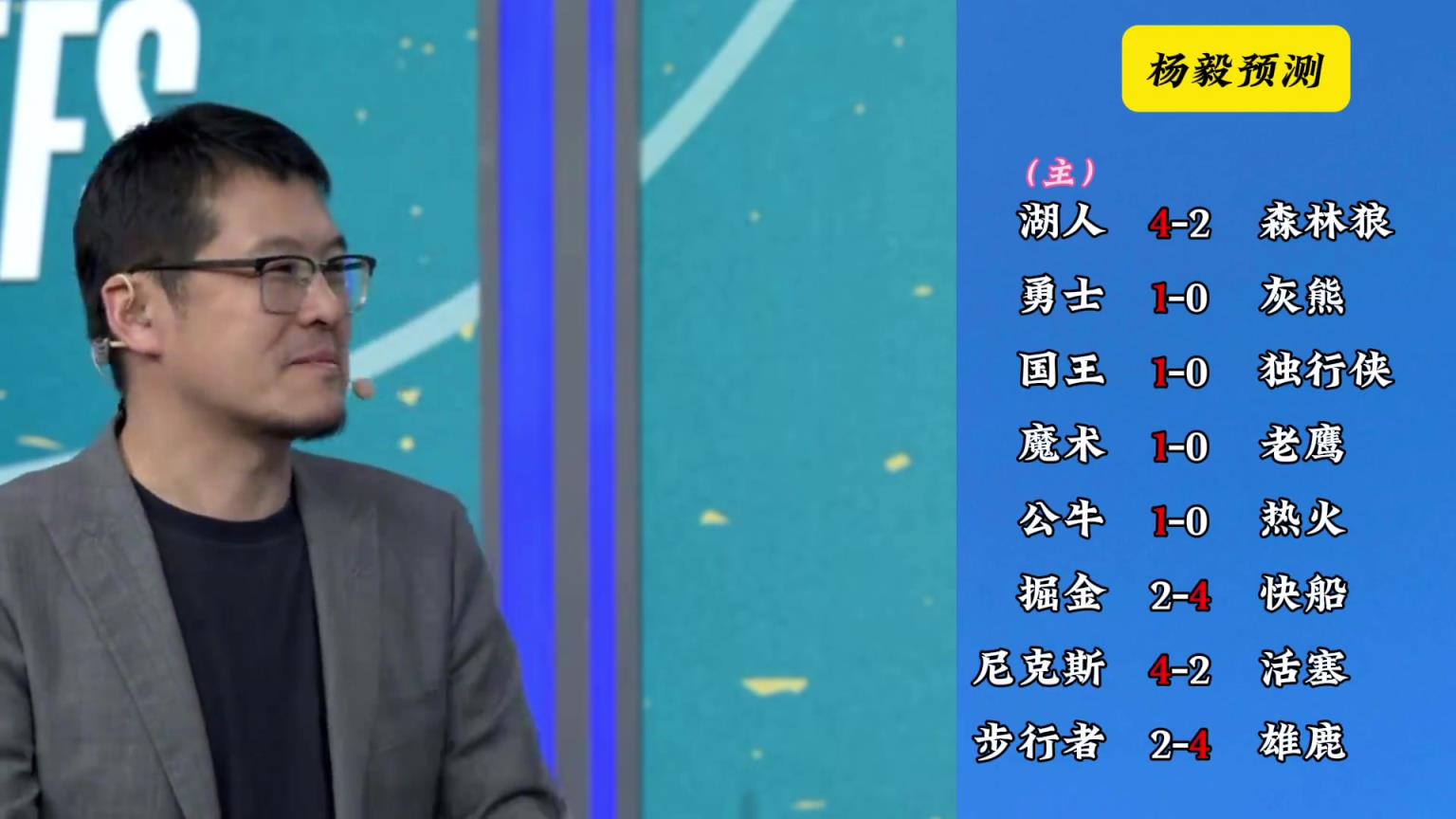明燈來了！看看楊毅的季后賽預(yù)測：湖人4-2狼 快船4-2掘金